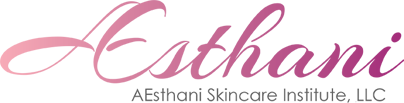 A black and pink logo for estheti skincere.